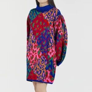 NWT FARM RIO Mixed Leopard Pop Long Sleeve Sweater Dress. Size Medium.